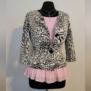 Petite Medium Black & White Animal Print 3/4 Length Coat